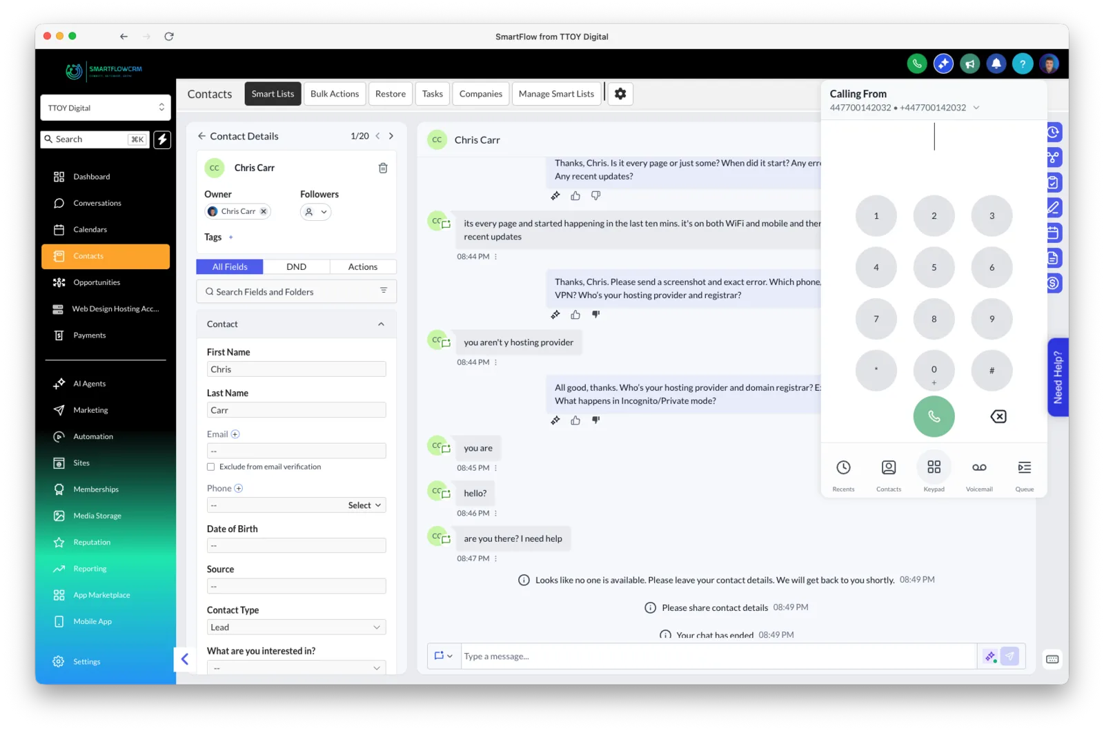 SmartFlowCRM Phone System - Make calls directly from your CRM with full contact context