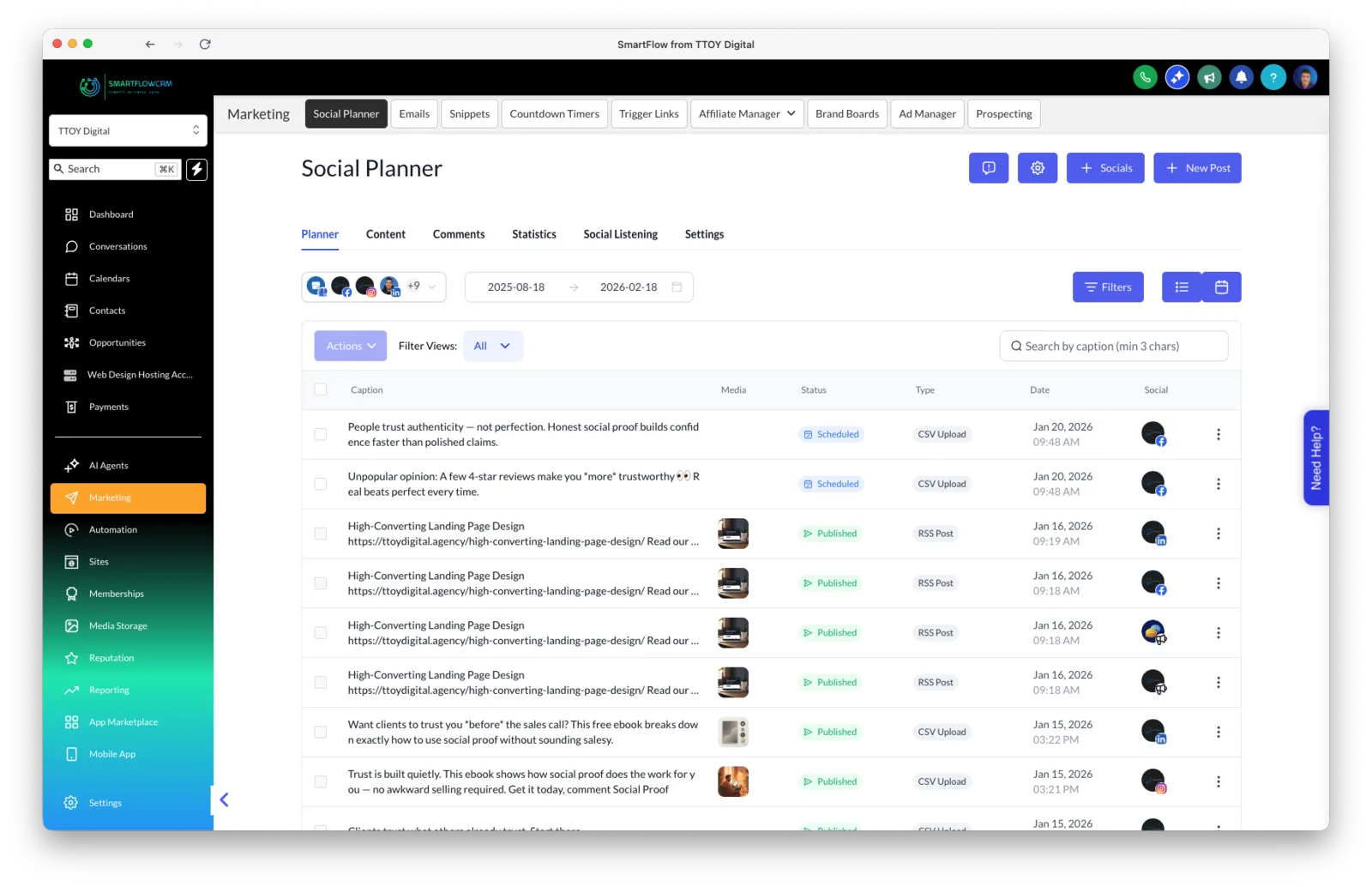 SmartFlow Social Media Planner - Schedule and publish content across platforms