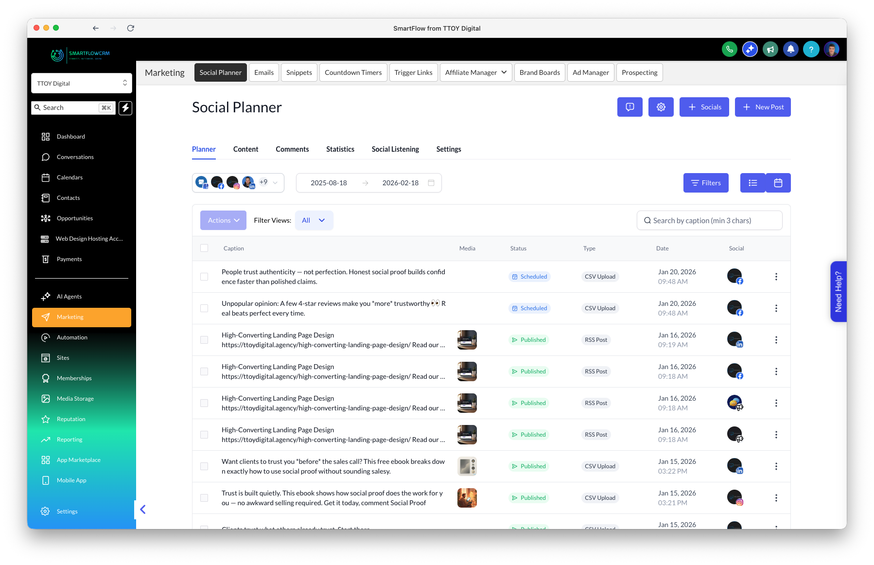 SmartFlow Social Media Planner - Schedule and publish content across platforms