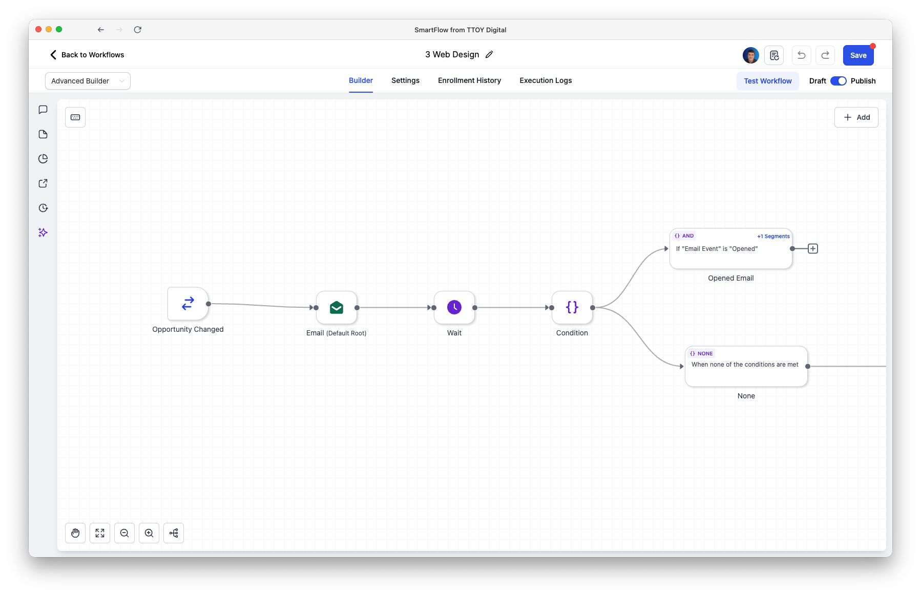 SmartFlow Workflow Builder - Visual drag-and-drop automation interface